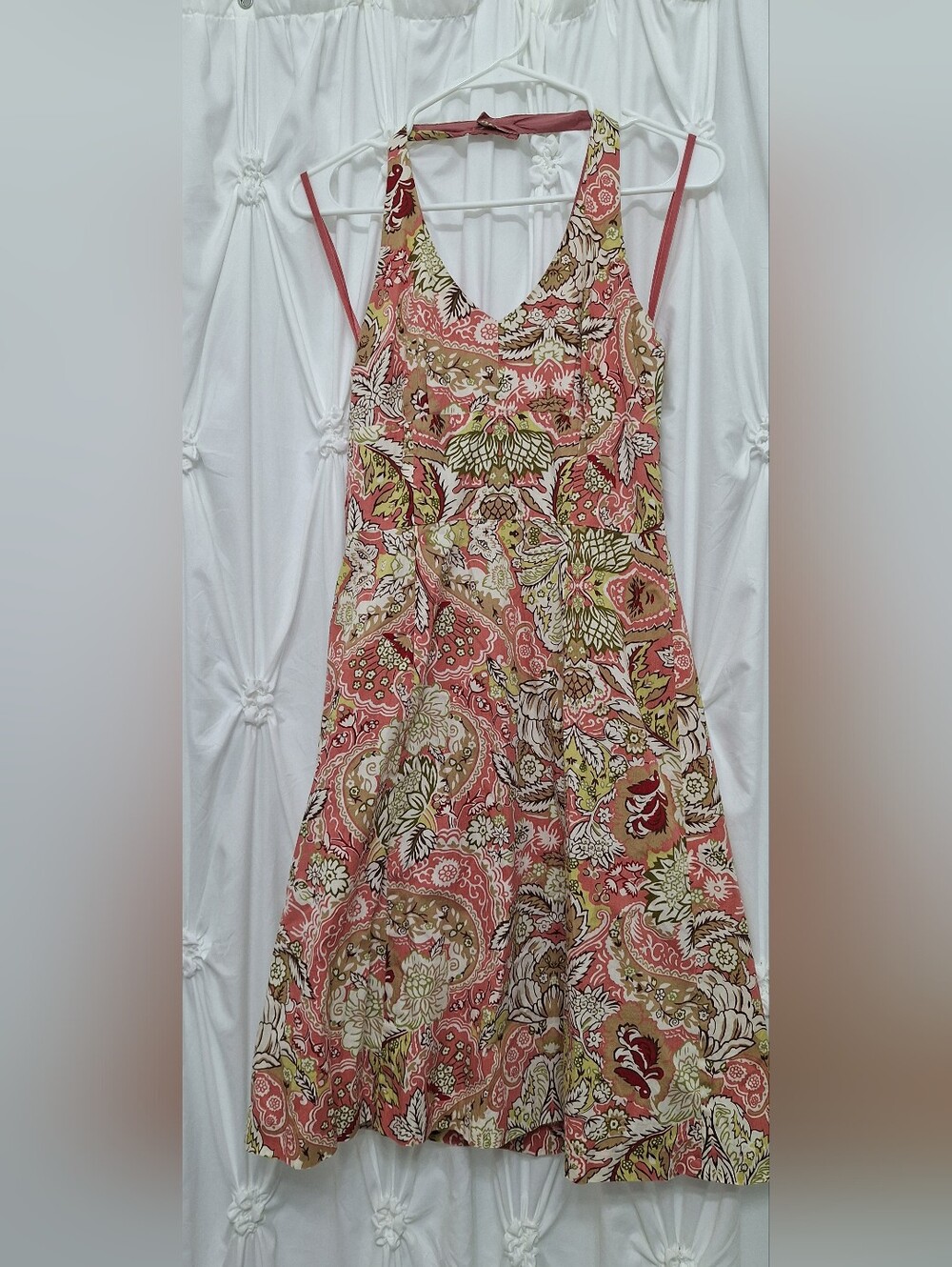 Ann Taylor Pink and Beige Paisley Halter Midi Dress